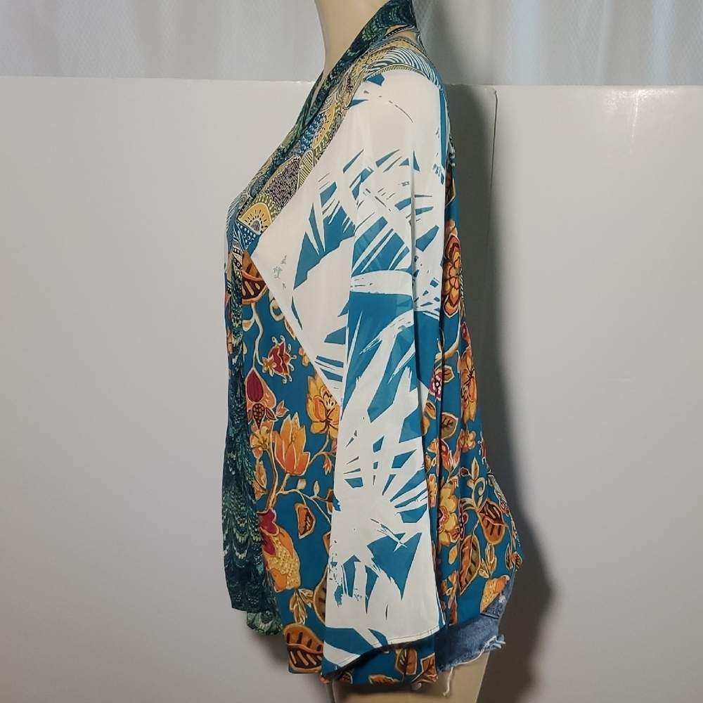 Rose + Olive Colorful Floral Patterned Kimono Cardigan Size XL - Picture 3 of 8